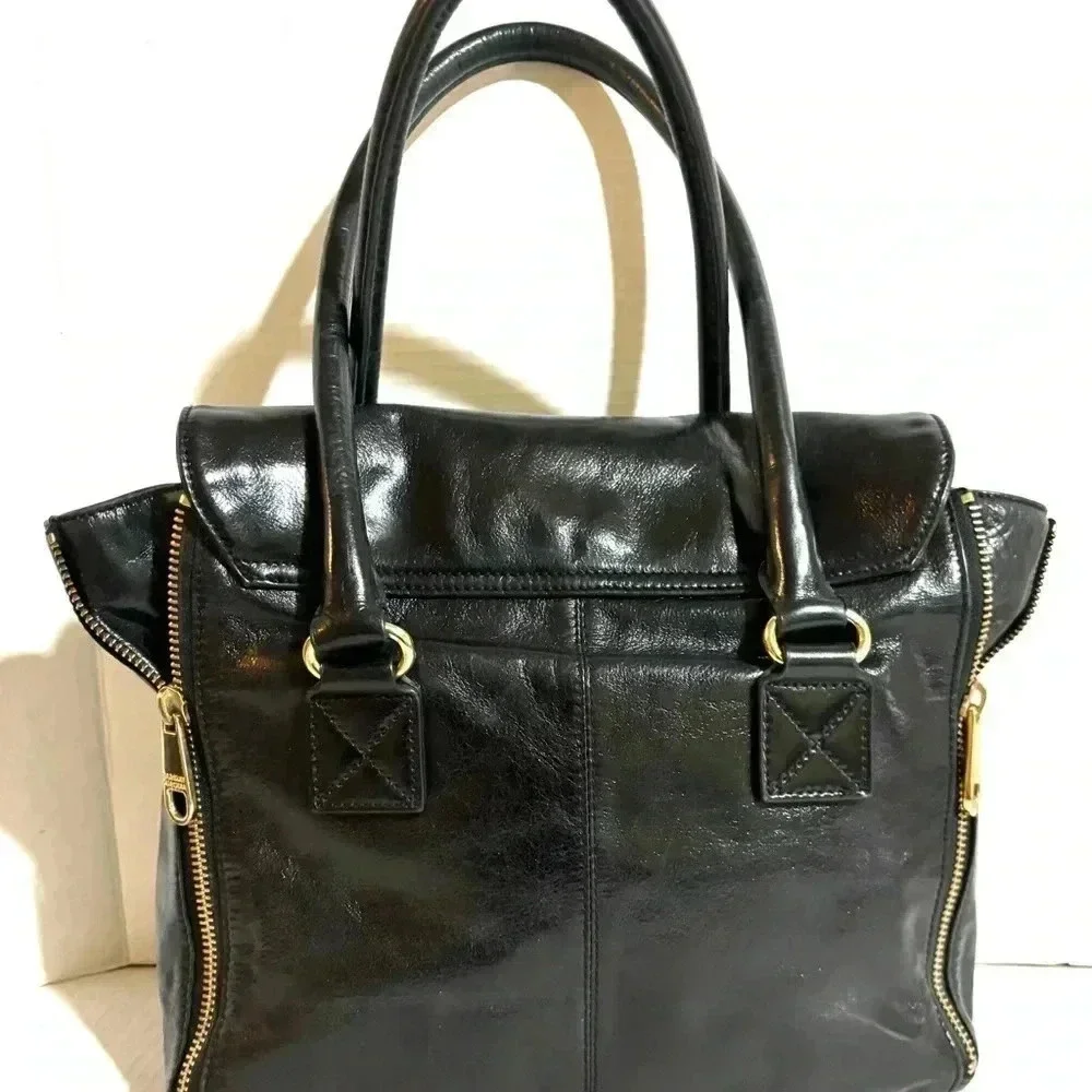 Badgley Mischka black leather satchel handbag